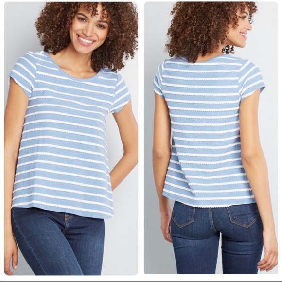 ModCloth Blue White Ricking Stripe Top - Picture 1 of 6
